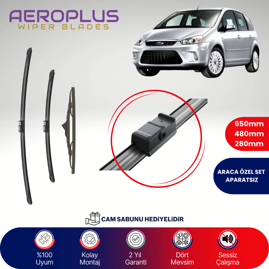 Aeroplus Ford C-Max 2007-2010 Ön Arka Muz Silecek Takımı