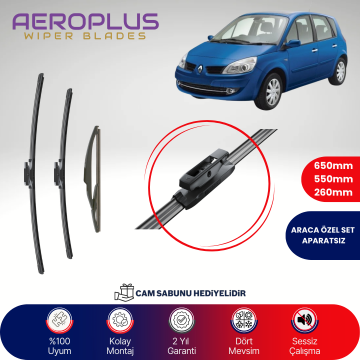 Aeroplus Renault Scenic 2 2005-2009 Ön Arka Muz Silecek Takımı