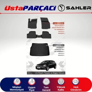 Sahler Opel Astra H Hatchback Uyumlu Araca Özel 4.5D Havuzlu Oto Paspas + 3D Bagaj Havuzu (5 Parça)
