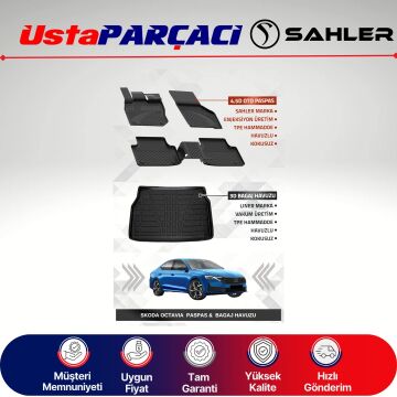 Sahler Skoda Octavia 2020+ Uyumlu Araca Özel 4.5D Havuzlu Oto Paspas + 3D Bagaj Havuzu (5 Parça)