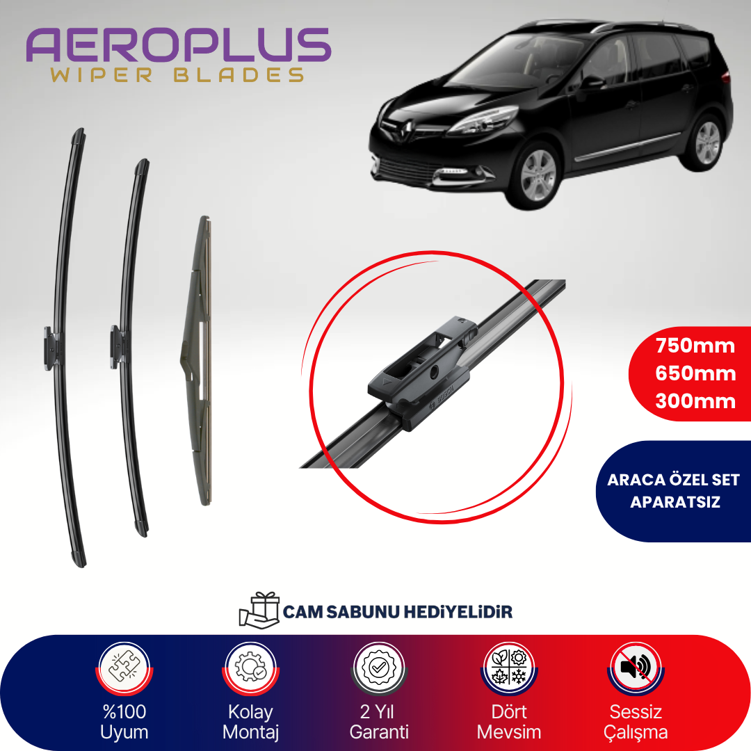 Aeroplus Renault Scenic 3 2009-2016 Ön Arka Muz Silecek Takımı