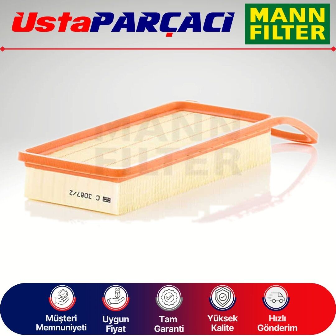 Mann-Filter Peugeot 207 1.4 Hdi Euro4 70HP Dizel Hava Filtresi 2006-2011 C3087/2 2S6Q9601AA