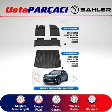 Sahler Togg T10X Uyumlu Araca Özel 4.5D Havuzlu Oto Paspas + 3D Bagaj Havuzu (5 Parça)