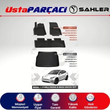 Sahler Tesla Model Y 2020-2024 Uyumlu Araca Özel 4.5D Havuzlu Oto Paspas + 3D Bagaj Havuzu (5 Parça)