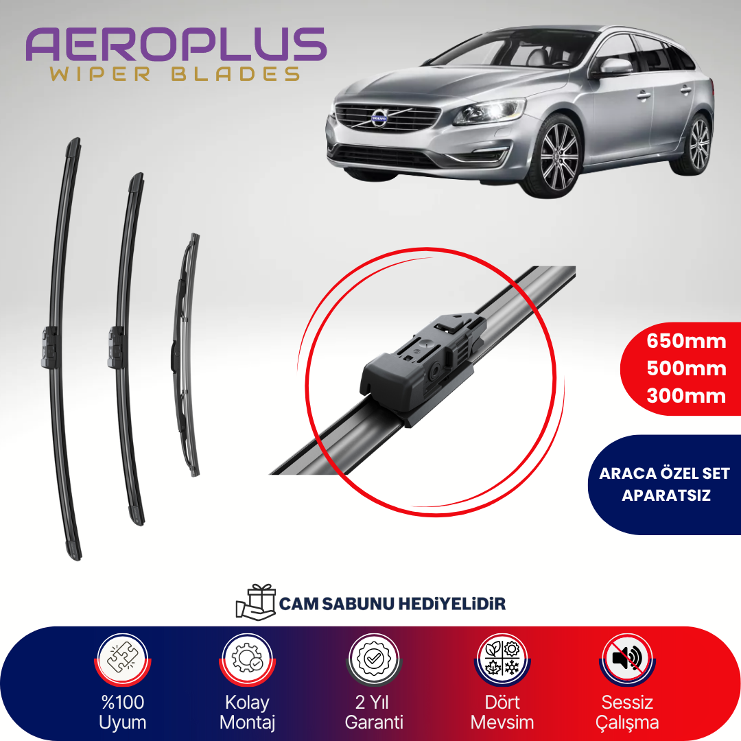 Aeroplus Volvo V60 2010-2015 Ön Arka Muz Silecek Takımı