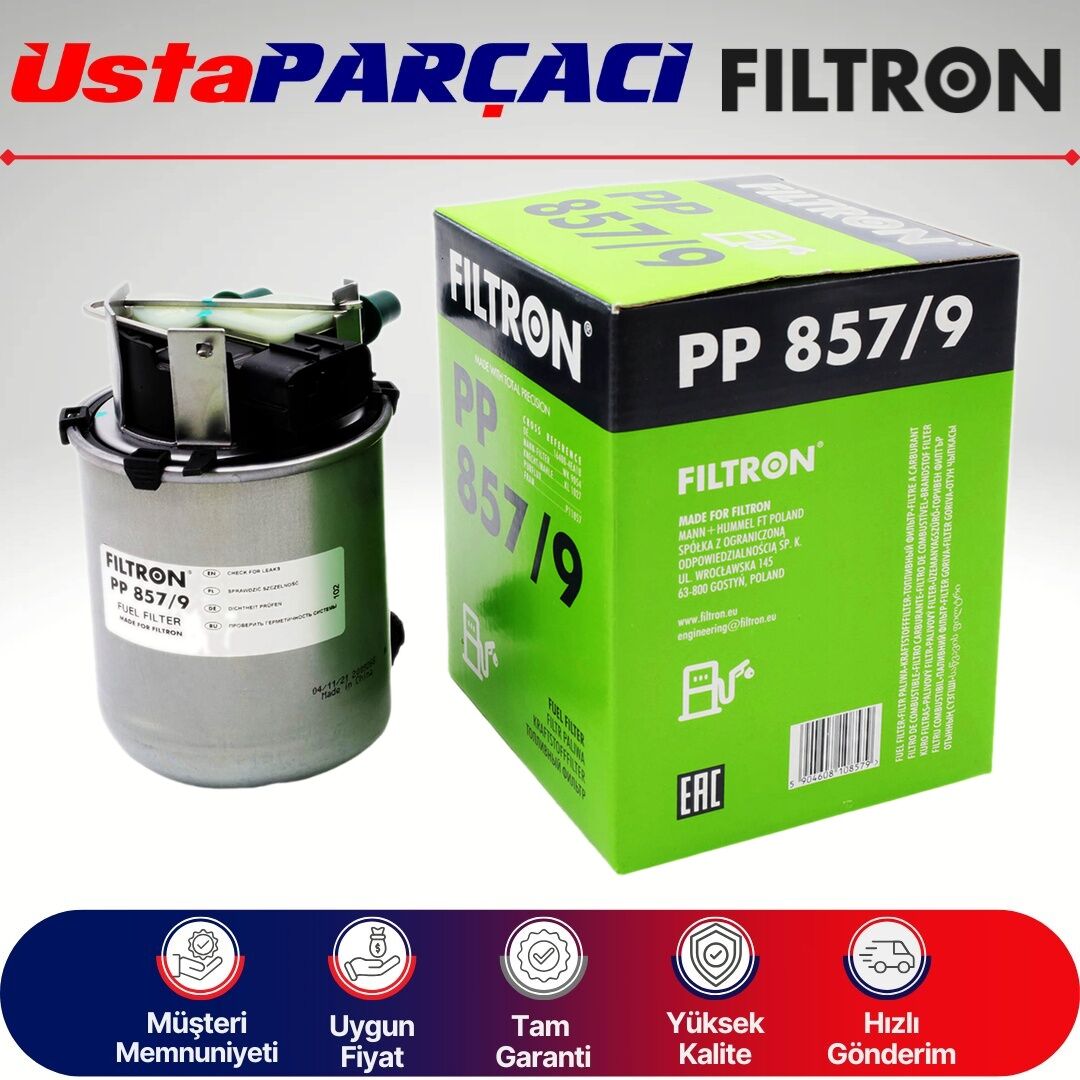 Filtron Nissan Qashqai 1.6 Dci Dizel Yakıt Filtresi 2014-2019 PP857/9 164004EA1B