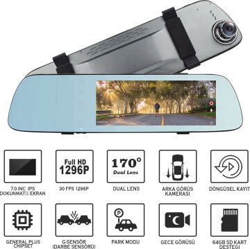 Joyecar J7 7'' IPS Dokunmatik Ekran Dual Lens Full HD Araç Kamerası
