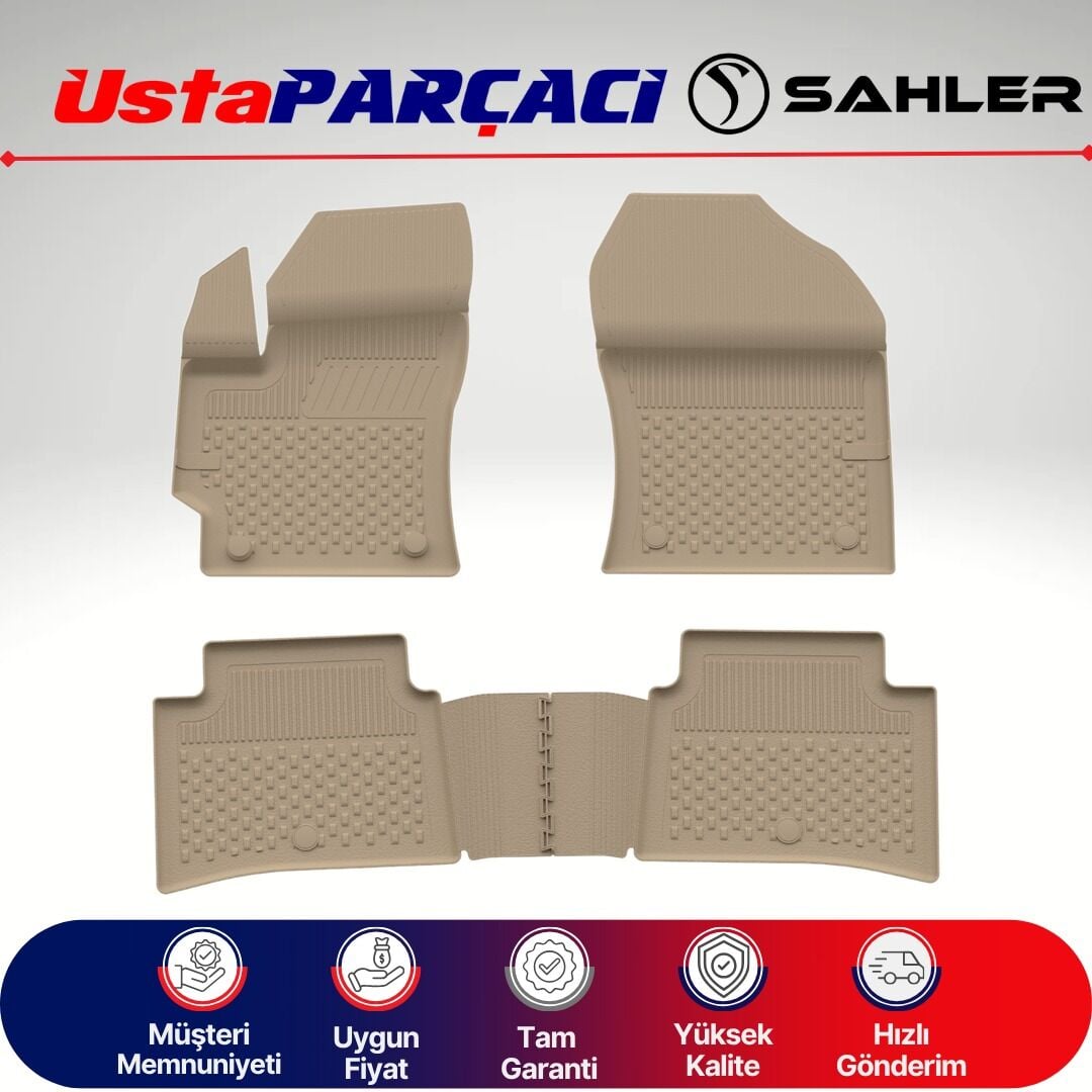 Sahler Toyota Corolla Sedan 2019+ Uyumlu Araca Özel 4.5D Havuzlu Oto Paspas (4 Parça) Bej