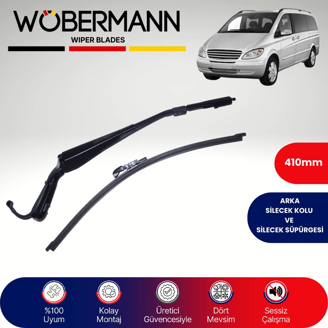 Wöbermann Mercedes Viano 639 (Fıskiye Hortumlu) 2005-2014 Arka Silecek Kolu ve Süpürgesi Komple