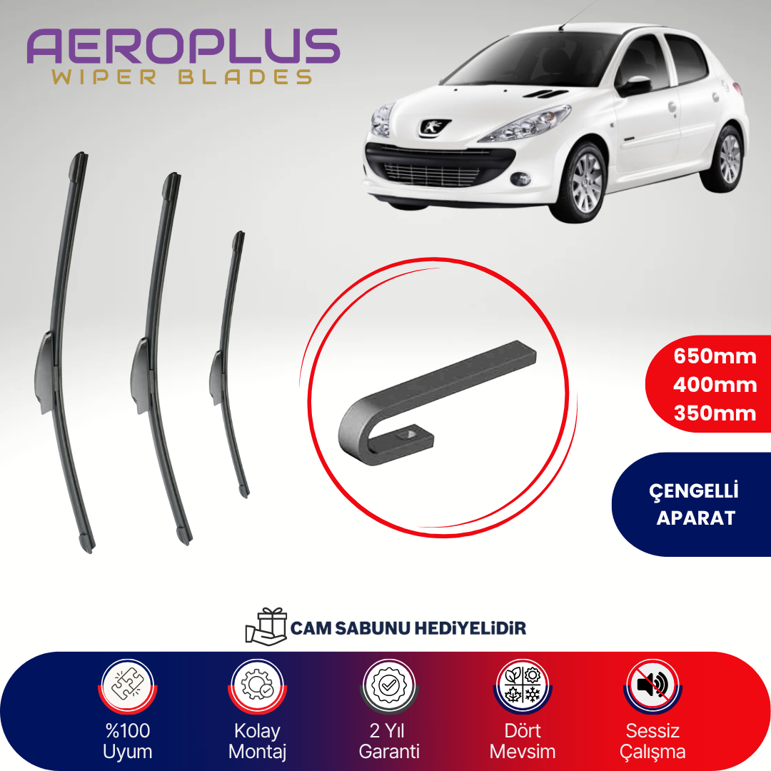 Aeroplus Peugeot 206+ 2009-2013 Ön Arka Muz Silecek Takımı