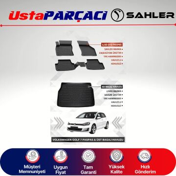 Sahler VW Golf 7 2013-2020 Uyumlu Araca Özel 4.5D Havuzlu Oto Paspas + 3D Üst Bagaj Havuzu