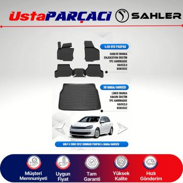 Sahler VW Golf 6 2008-2012 Uyumlu Araca Özel 4.5D Havuzlu Oto Paspas + 3D Bagaj Havuzu