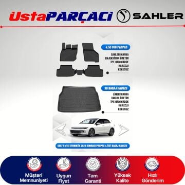 Sahler VW Golf 8/8.5 (Otomatik) Uyumlu Araca Özel 4.5D Havuzlu Oto Paspas + 3D Üst Bagaj Havuzu (5 Parça)