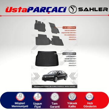 Sahler VW Passat B8 2015-2023 Uyumlu Araca Özel 4.5D Havuzlu Oto Paspas + 3D Bagaj Havuzu (5 Parça)