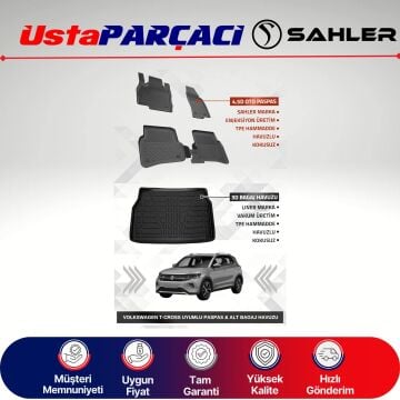 Sahler VW T-Cross 2022+ Uyumlu Araca Özel 4.5D Havuzlu Oto Paspas + 3D Alt Bagaj Havuzu (5 Parça)