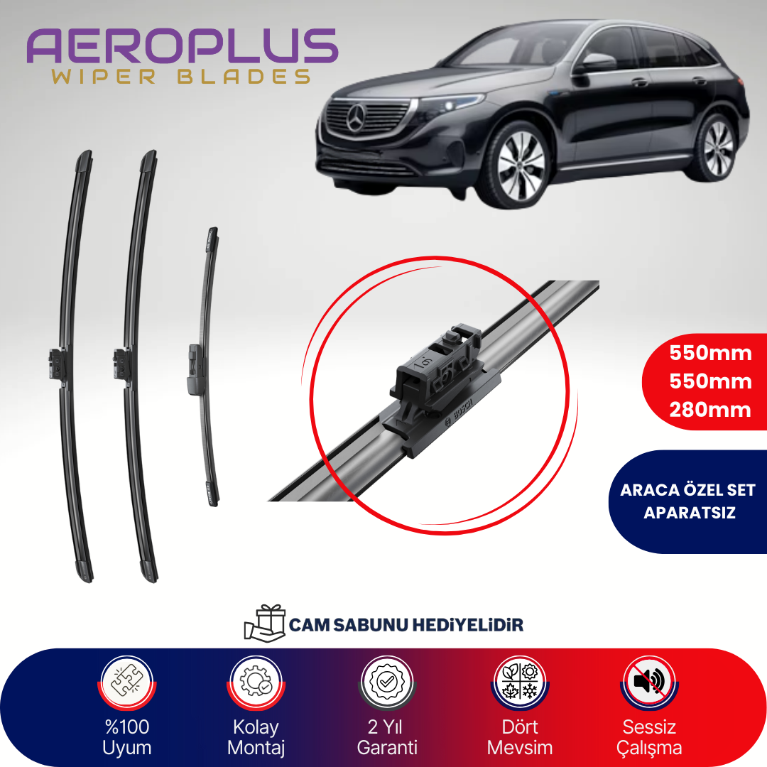 Aeroplus Mercedes EQC 2019-2024 Ön Arka Muz Silecek Takımı