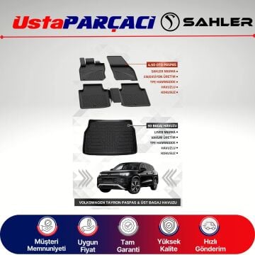 Sahler VW Tayron 2024+ Uyumlu Araca Özel 4.5D Havuzlu Oto Paspas + 3D Üst Bagaj Havuzu (5 Parça)