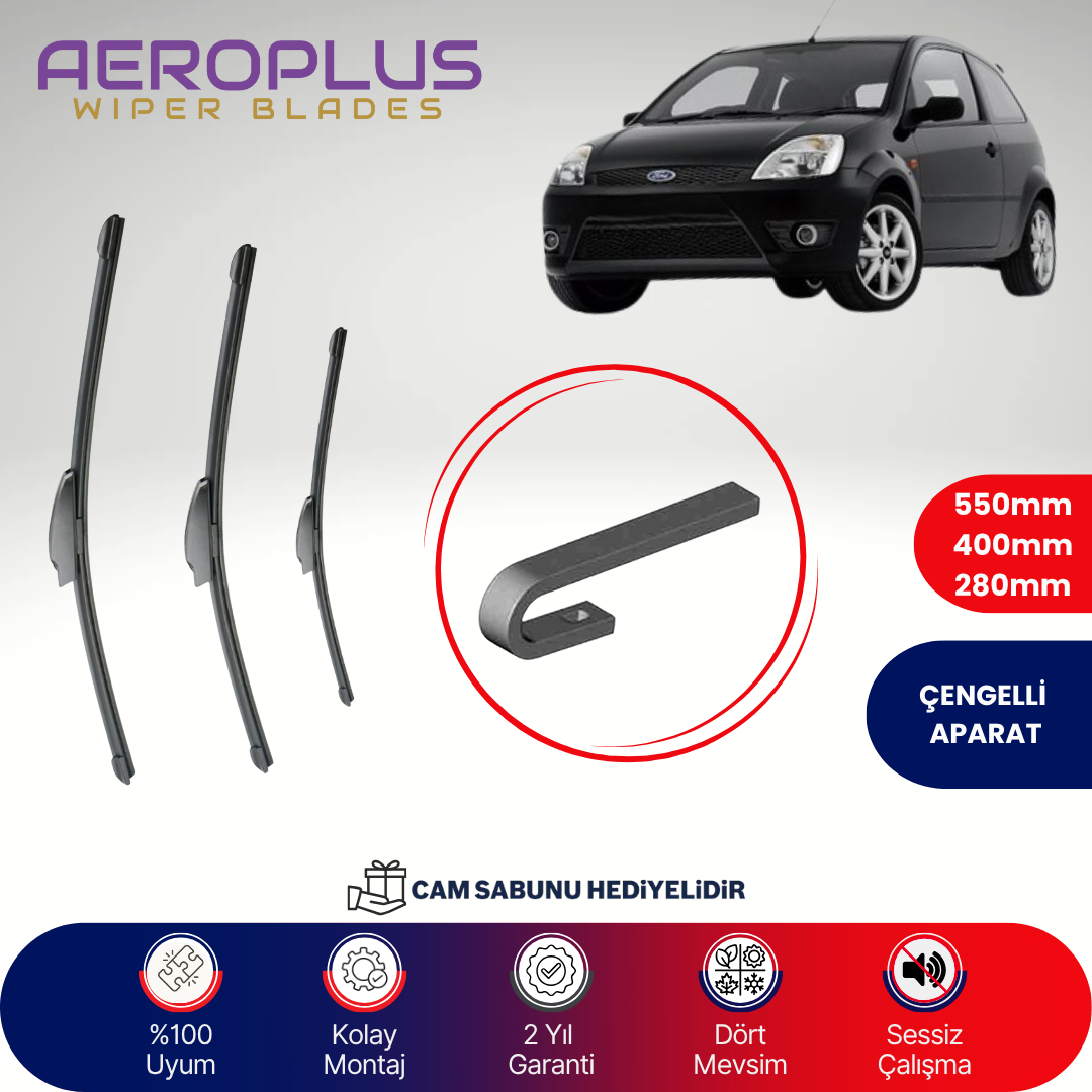 Aeroplus Ford Fiesta 2001-2008 Ön Arka Muz Silecek Takımı