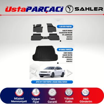 Sahler VW Jetta 2011-2019 Uyumlu Araca Özel 4.5D Havuzlu Oto Paspas + 3D Kulaklı Bagaj Havuzu (6 Parça)