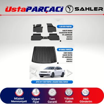 Sahler VW Jetta 2011-2019 Uyumlu Araca Özel 4.5D Havuzlu Oto Paspas + 3D Kulaksız Bagaj Havuzu (6 Parça)