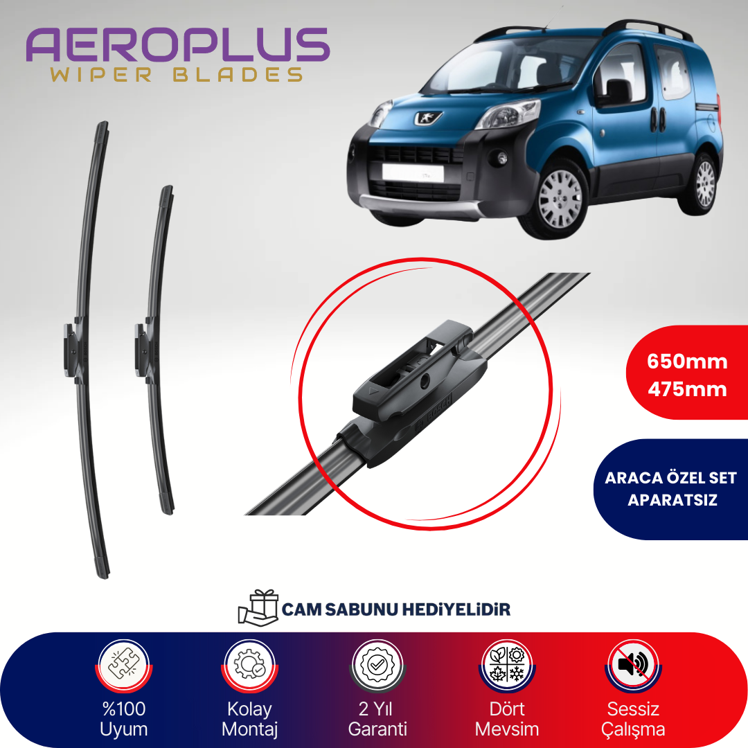 Aeroplus Peugeot Bipper 2008-2018 Muz Silecek Takımı