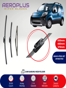 Aeroplus Peugeot Bipper 2008-2018 Ön Arka Muz Silecek Takımı