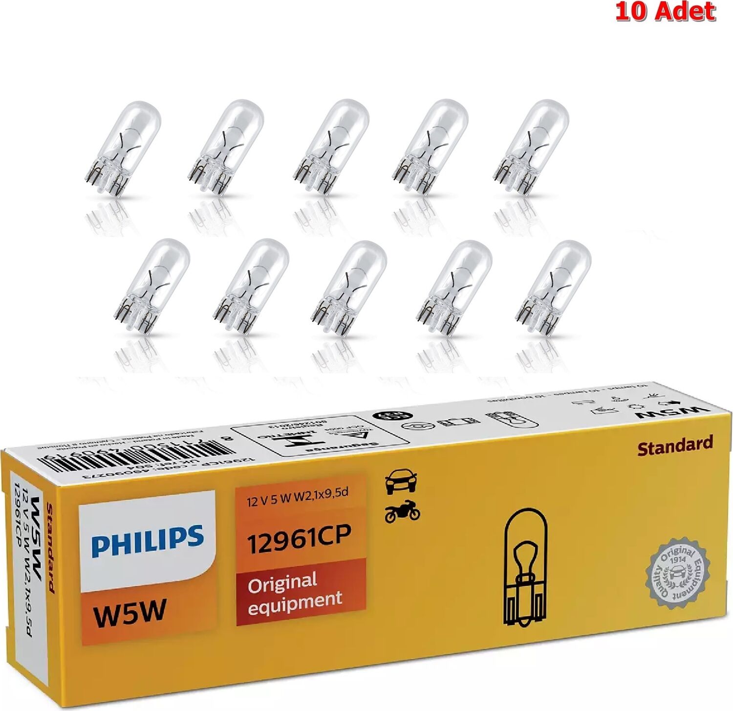 Philips 12V 5W Standart T10 Dipsiz Ampul (10 Adet) (W5W) 12961 Cp Ean- 8711500490919