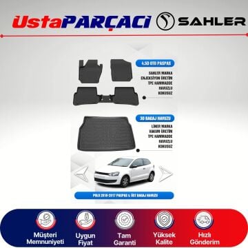 Sahler VW Polo 2010-2017 Uyumlu Araca Özel 4.5D Havuzlu Oto Paspas + 3D Üst Bagaj Havuzu (5 Parça)