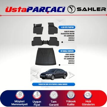 Sahler VW Passat B6 2005-2010 Uyumlu Araca Özel 4.5D Havuzlu Oto Paspas + 3D Bagaj Havuzu (5 Parça)
