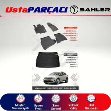 Sahler VW Taigo 2021+ Uyumlu Araca Özel 4.5D Havuzlu Oto Paspas + 3D Üst Bagaj Havuzu (5 Parça)