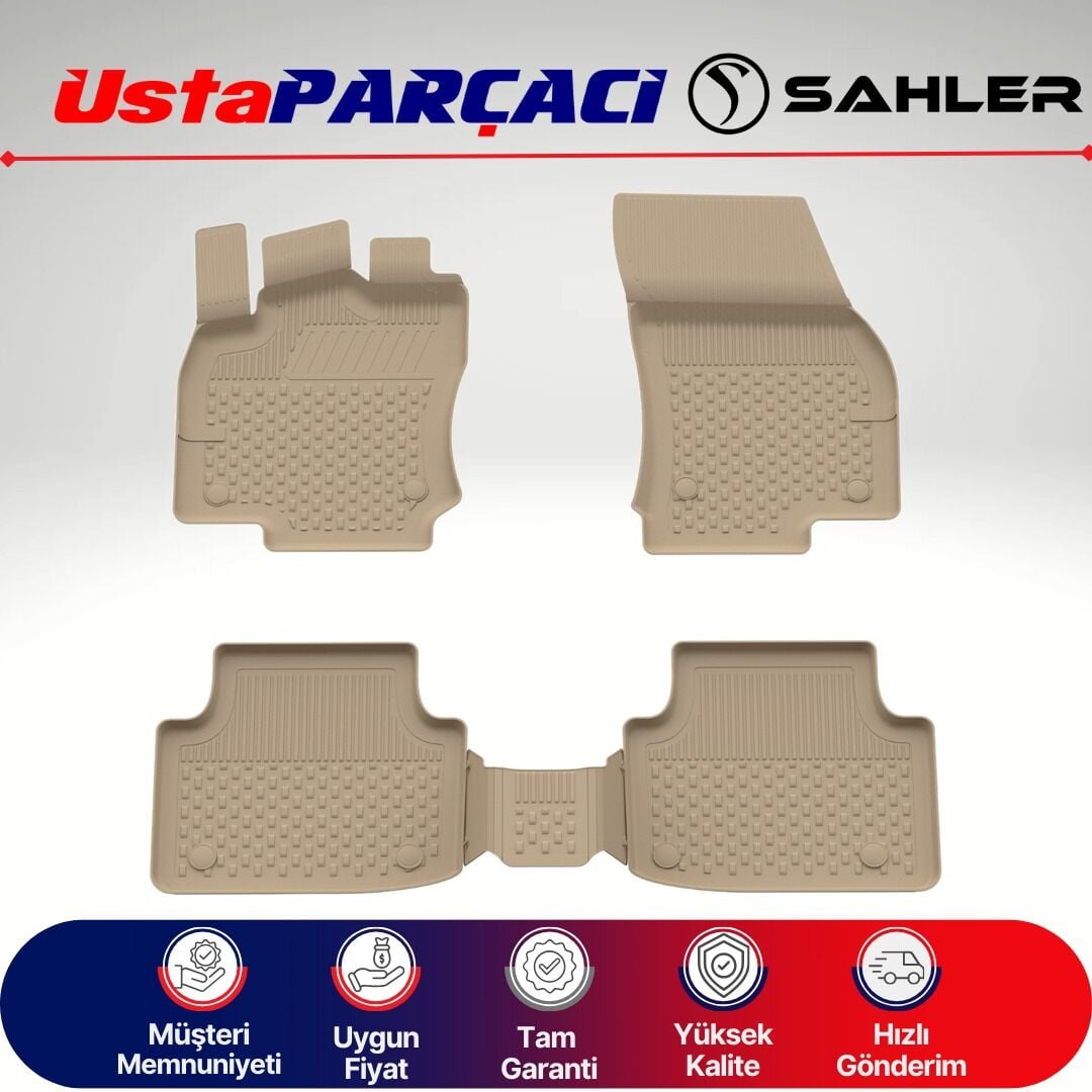 Sahler VW Tiguan 2016-2024 Uyumlu Araca Özel 4.5D Havuzlu Oto Paspas (5 Parça) Bej