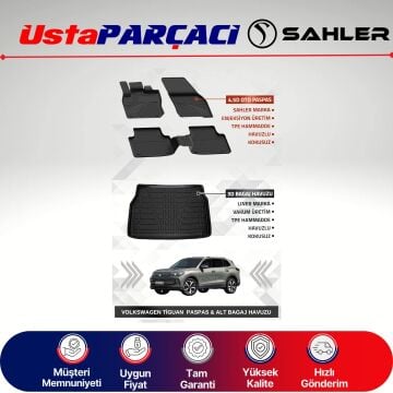 Sahler VW Tiguan 2024+ Uyumlu Araca Özel 4.5D Havuzlu Oto Paspas + 3D Alt Bagaj Havuzu (5 Parça)