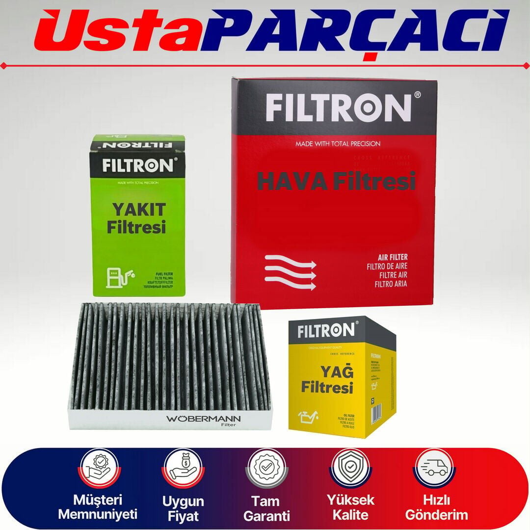 Filtron Fiat Fiorino 1.3 Dizel Filtre Bakım Seti EURO 5 2007-2016 Hava+Yağ+Yakıt+Karbonlu Polen