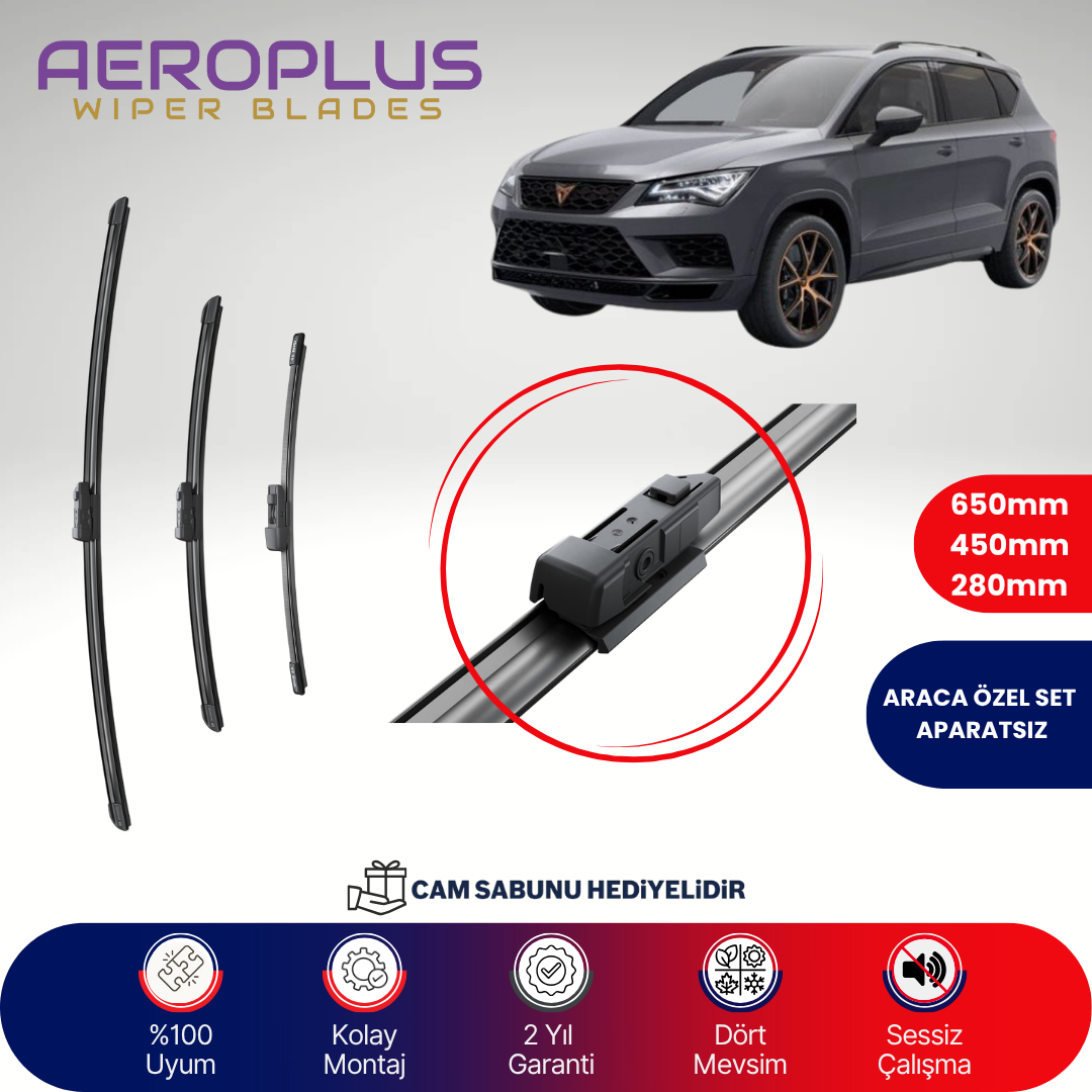 Aeroplus Cupra Ateca 2016-2024 Ön Arka Muz Silecek Takımı