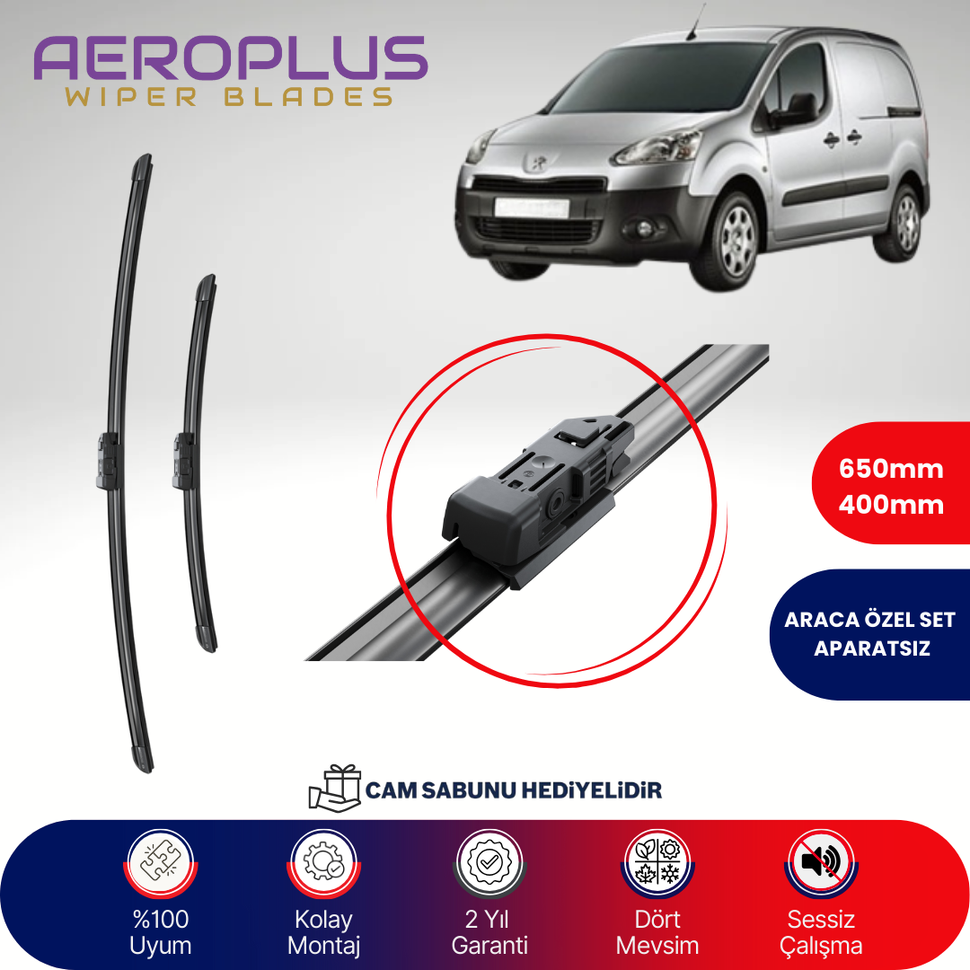 Aeroplus Peugeot Partner 2008-2018 Muz Silecek Takımı