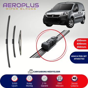 Aeroplus Peugeot Partner 2008-2018 Ön Arka Muz Silecek Takımı