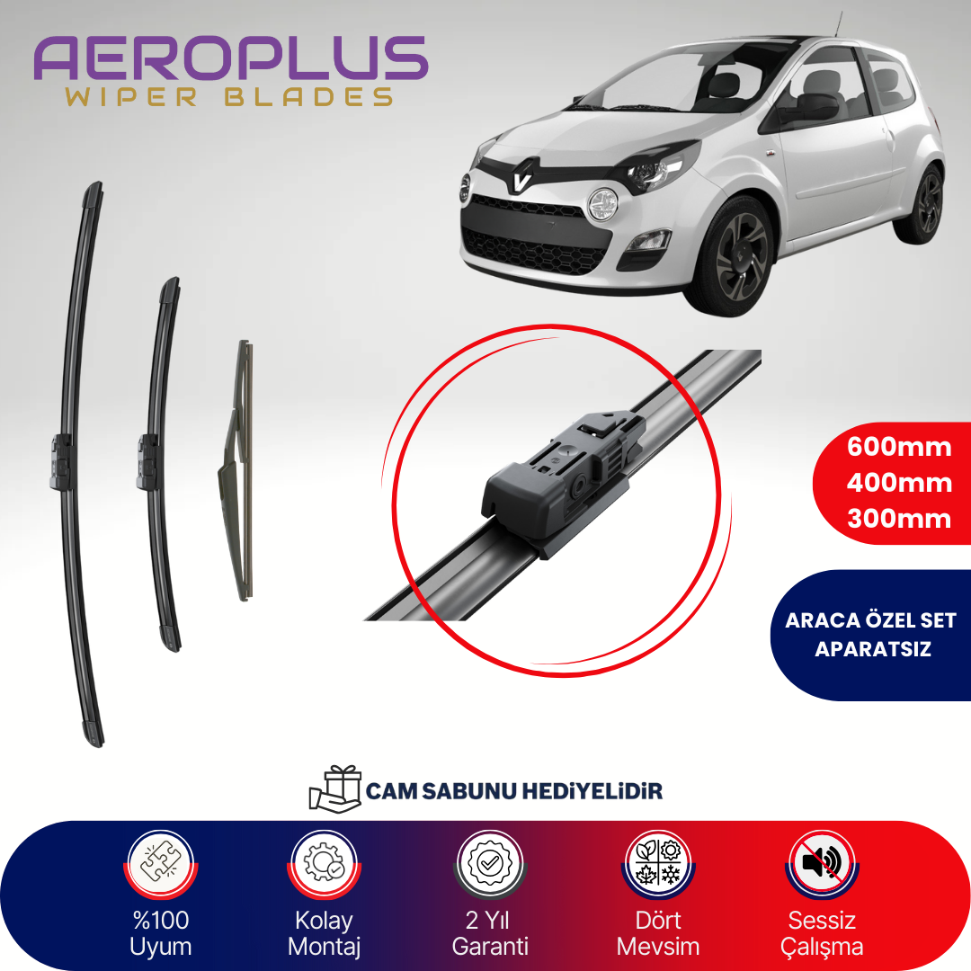 Aeroplus Renault Twingo 2 2007-2015 Ön Arka Muz Silecek Takımı