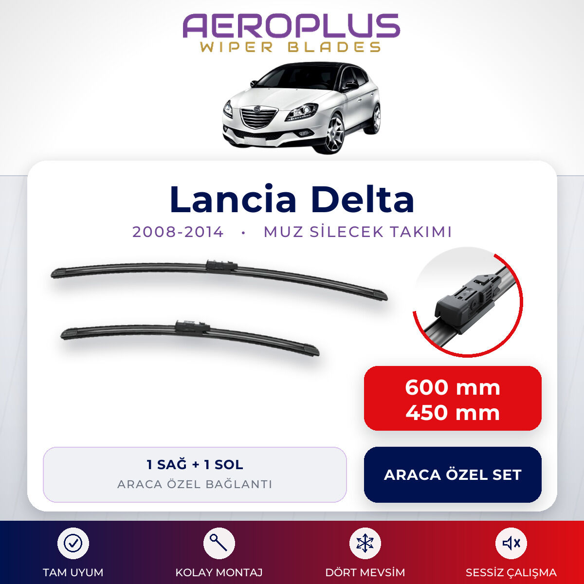 Aeroplus Lancia Delta 2008-2014 Muz Silecek Takımı