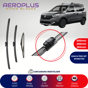 Aeroplus Dacia Dokker 2015-2021 Ön Arka Muz Silecek Takımı
