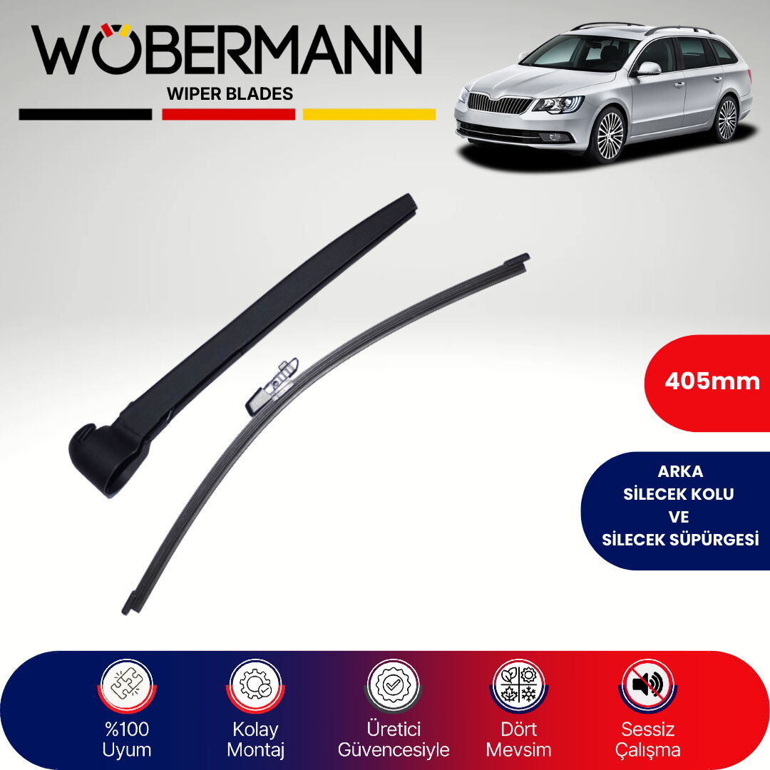 Wöbermann Skoda Superb 3T5 (Fıskiyeli) 2010-2015 Arka Silecek Kolu ve Süpürgesi Komple