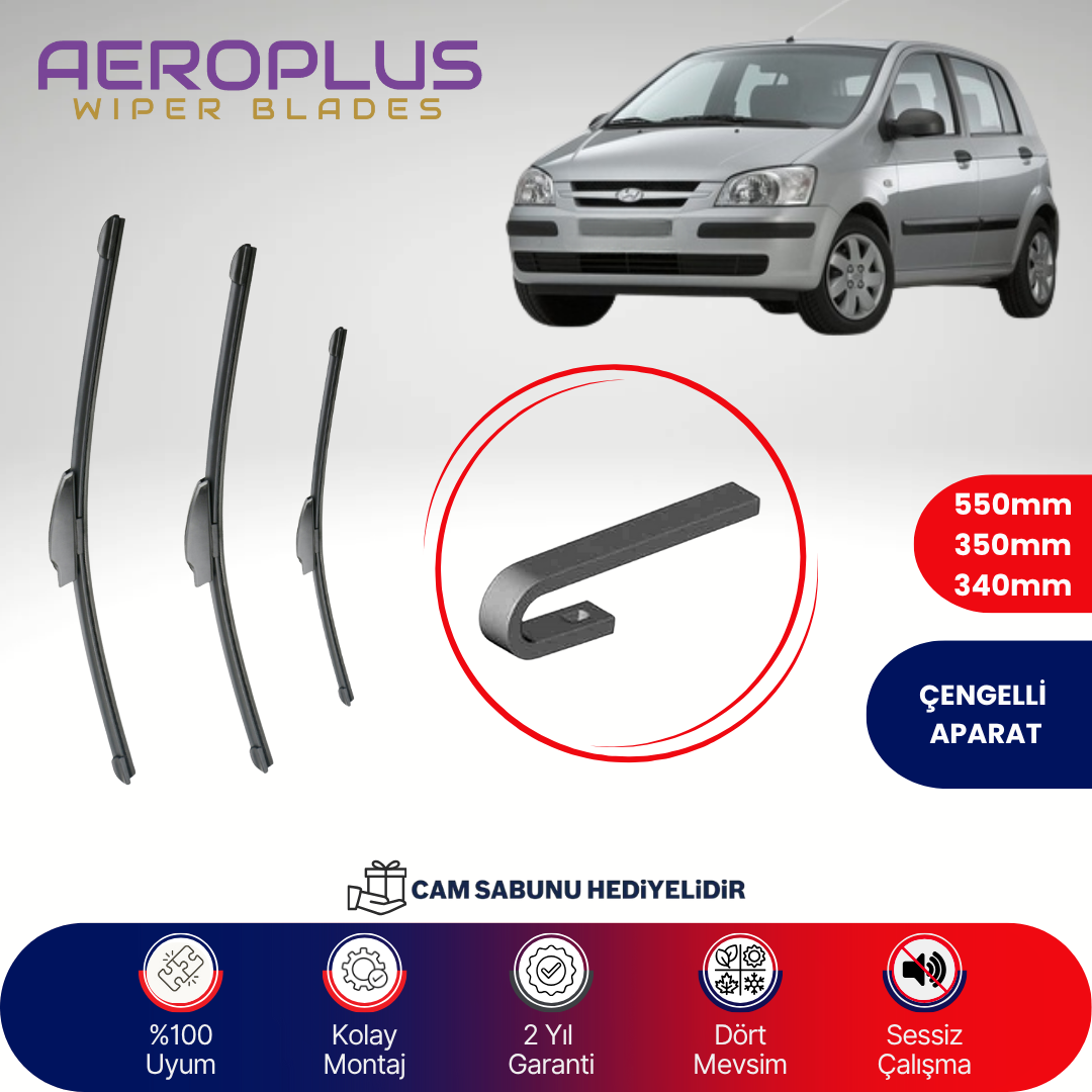 Aeroplus Hyundai Getz 2002-2009 Ön Arka Muz Silecek Takımı