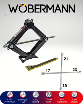 Wöbermann Makas Kriko + 4 Uçlu Bijon Anahtarı Seti | 1.5 Ton Kapasite | Orijinal Ürün
