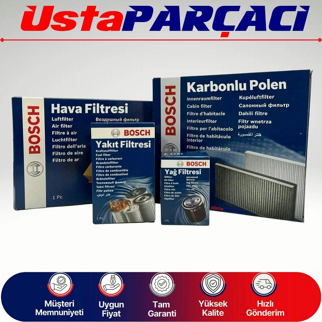 Bosch VW Golf 4 1.9 Tdi Dizel Filtre Bakım Seti 1998-2004 Hava+Yağ+Yakıt+Karbonlu Polen AGR-ALH-AHF-ASV-AJM-AUY-ARL-ATD-AXR-ASZ