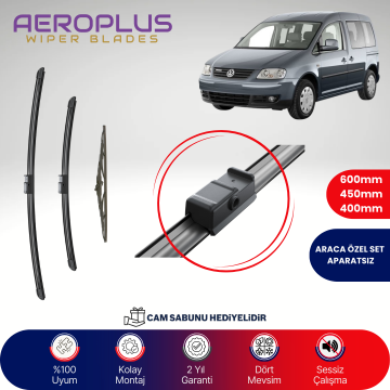 Aeroplus VW Caddy 2004-2006 Ön Arka Muz Silecek Takımı