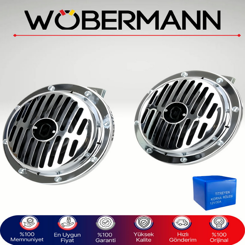 Wöbermann Orijinal Nikelajlı Korna Seti (2'li) ve Korna Rölesi – Yüksek Ses Supertone 12V