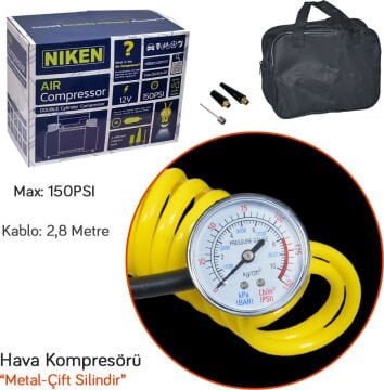Niken Hava Kompresörü 150 Psi Metal Çift Silindir