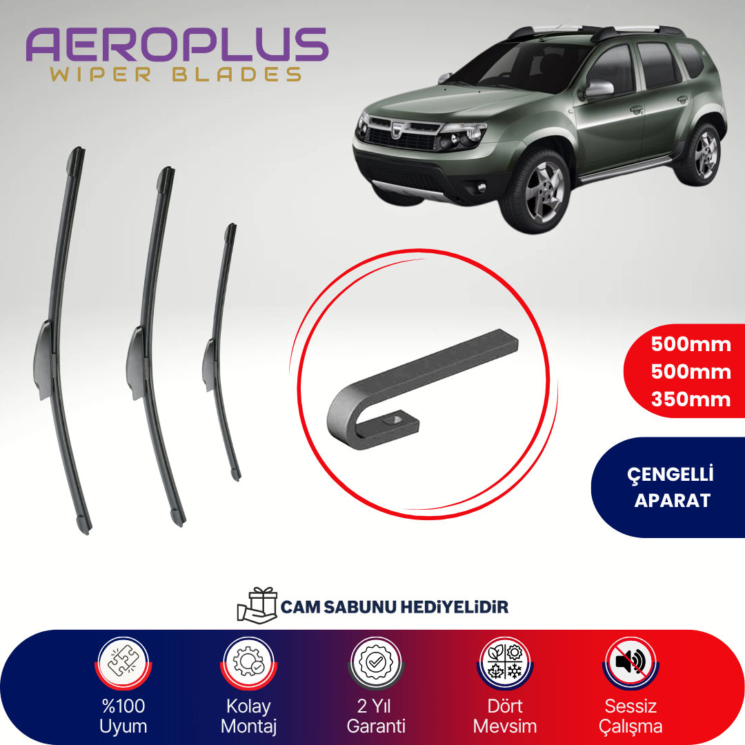 Aeroplus Dacia Duster 2012-2014 Ön Arka Muz Silecek Takımı