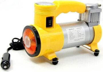 Niken Metal Gövdeli Sarı Işıklı Mini Oto Araç Hava Kompresörü 12V