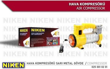 Niken Metal Gövdeli Sarı Işıklı Mini Oto Araç Hava Kompresörü 12V
