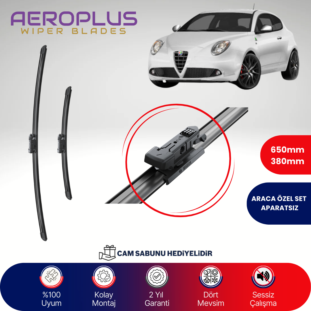 Aeroplus Alfa Romeo Mito 2008-2018 Muz Silecek Takımı